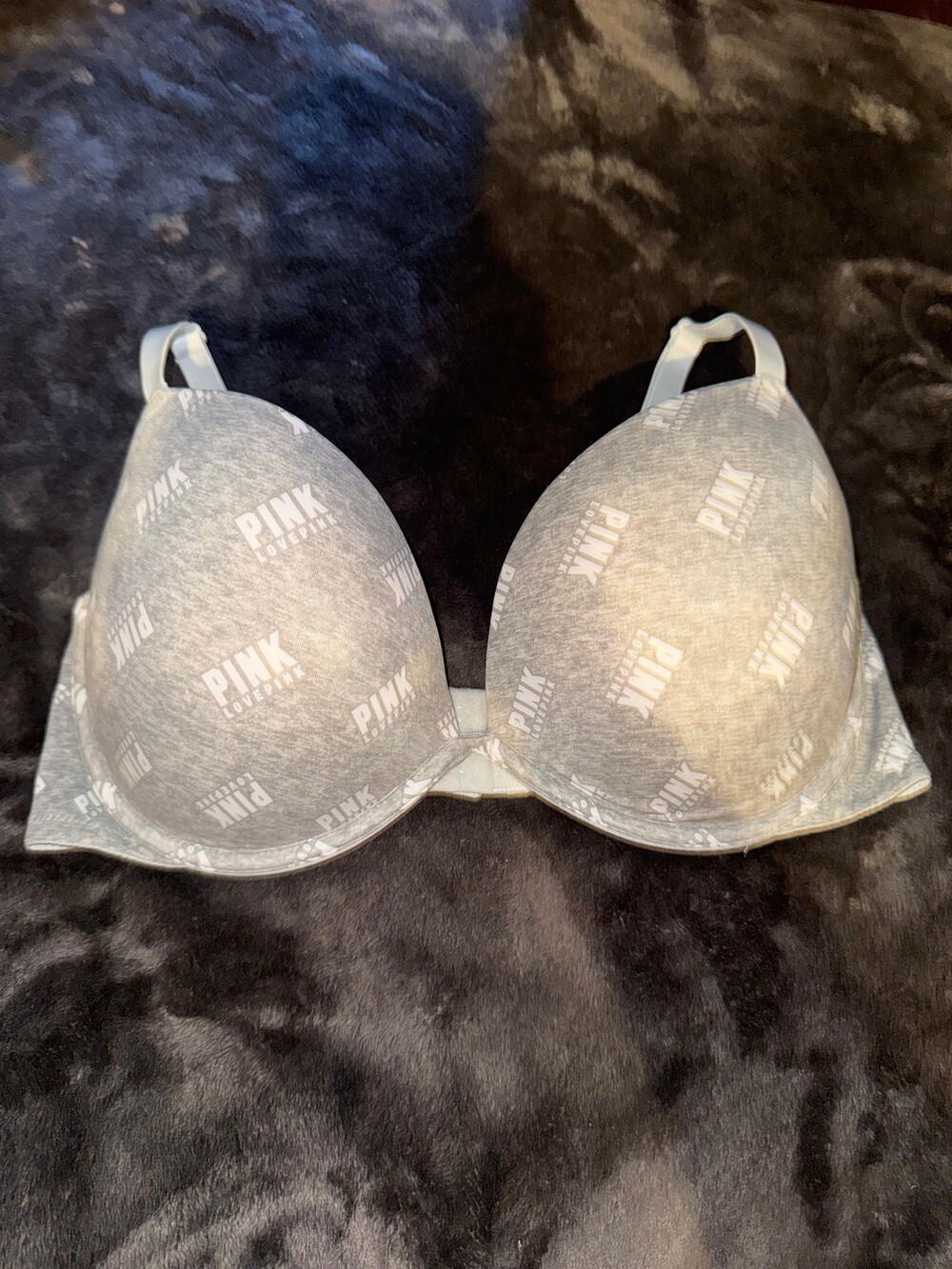 Victoria's Secret Pink 36D Light Grey Bra with PINK LOVEPINK Print